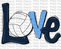 Navy and Columbia Blue Love with Volleyball, Volleyball PNG File, Spike Sublimation Design