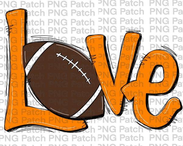 Orange Love with Football, Football PNG File, Cheerleader Sublimation Design