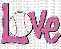 Pink Love with Baseball, Baseball PNG File, Diamond Dolls Sublimation Design