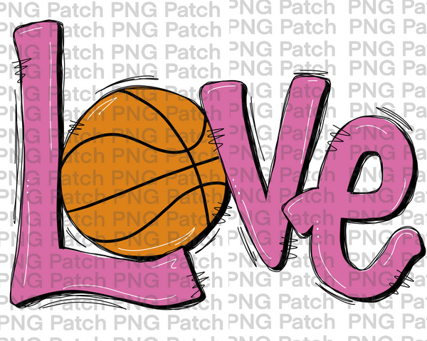 Pink Love with Basketball, Basketball PNG File, Cheerleading Sublimation Design