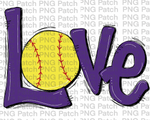 Purple Love with Softball, Softball PNG File, Girl Sublimation Design