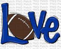 Royal Blue Love with Football, Football PNG File, Cheerleader Sublimation Design