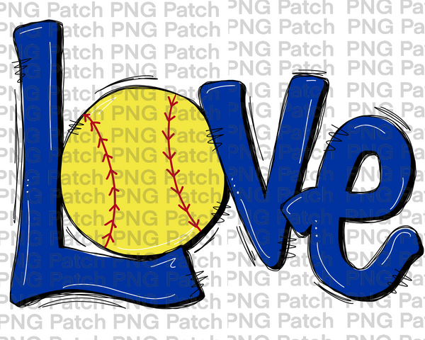 Royal Blue Love with Softball, Softball PNG File, Girl Sublimation Design