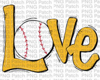 Yellow Gold Love with Baseball, Baseball PNG File, Diamond Dolls Sublimation Design