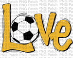 Yellow Gold Love with Soccer Ball, Soccer PNG File, Football Sublimation Design