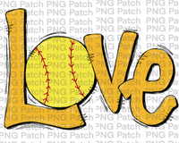 Yellow Gold Love with Softball, Softball PNG File, Girl Sublimation Design