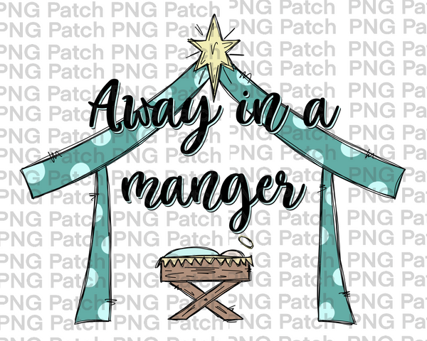 Blue Manger with Dots, Christmas Sublimation Design, Holiday PNG File