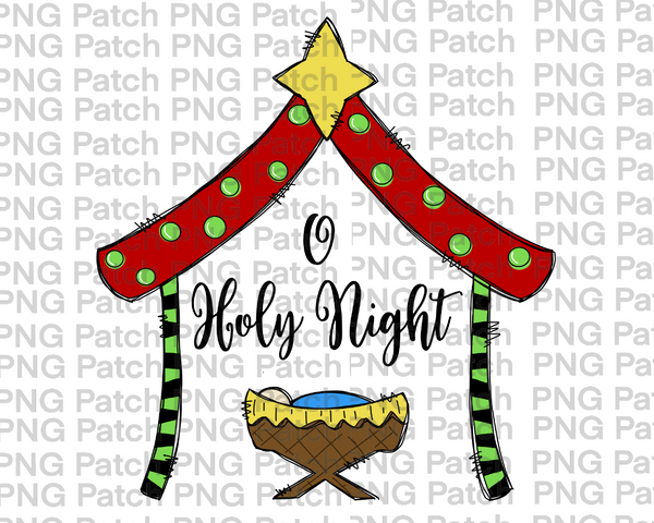 Colorful Manger, O Holy Night, Christmas Sublimation Design, Holiday PNG File