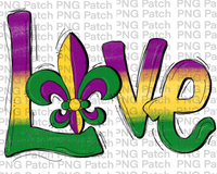 Mardi Gras, Love with a Fleur De Lis, Mardi Gras PNG File, Holiday Sublimation Design