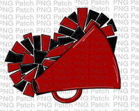 Red and Black, Megaphone Pom Poms, Cheerleading PNG File, Cheerleader Sublimation Design