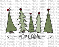 Merry Christmas with Five Cute Trees, Christmas Scribble Doodles , Christmas PNG File, Holiday Sublimation Design