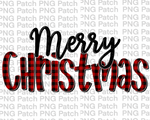 Merry Christmas with Red Black Buffalo Plaid, Christmas Sublimation Design, Holiday PNG File