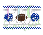 Blue and White Mocked Smocked Football and Pom Poms