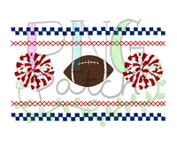 Red and White Mocked Smocked Football and Pom Poms with Nacy Border