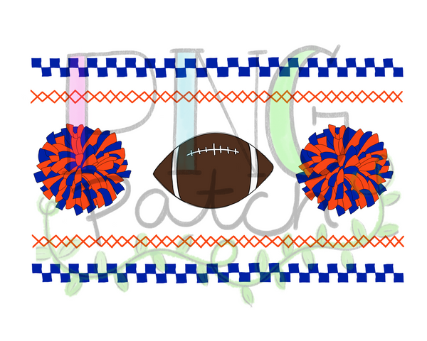 Orange and Blue Mocked Smocked Football and Pom Poms