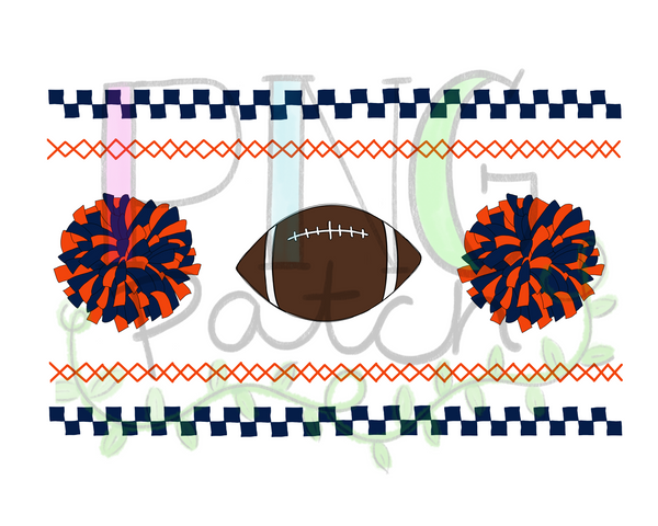 Orange and Navy Mocked Smocked Football and Pom Poms