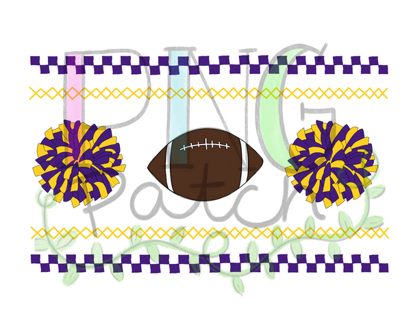 Purple and Gold Mocked Smocked Football and Pom Poms