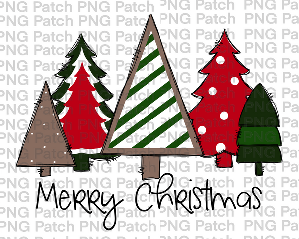 Merry Christmas, Multi Pattern Colorful Christmas Trees, Christmas Sublimation Design, Holiday PNG File