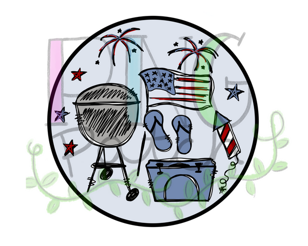 Patriotic Flag, Flip Flops, Grill