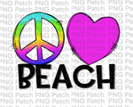 Peace Love Beach, Bright Colorful, Ocean Summer Fun PNG File, Summer Sublimation Design