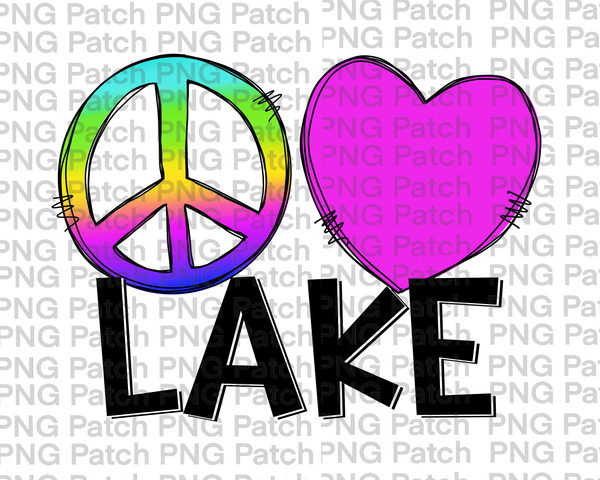 Peace Love Lake, Bright Colorful, Lake Summer Fun PNG File, Summer Sublimation Design