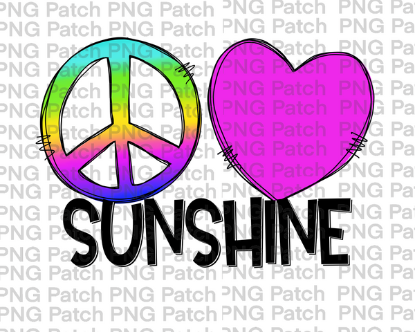 Peace Love Sunshine, Bright Colorful, Water Fun PNG File, Summer Sublimation Design