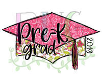 2019 Pink Floral Damask Graduation Cap Pre-K, Graduation PNG Files for Sublimation