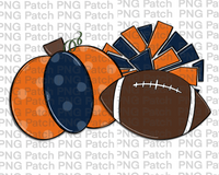 Pumpkin, Pom Poms, Football, Orange and Blue, Fall PNG File, Football Sublimation Design