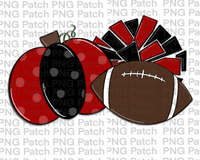 Pumpkin, Pom Poms, Football, Red and Black, Fall PNG File, Football Sublimation Design