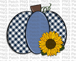 Blue and Leopard Print Pumpkin with Sunflower, Fall PNG File, Gingham Print Sublimation Design