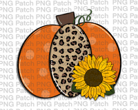 Orange and Leopard Print Pumpkin with Sunflower, Fall PNG File, Leopard Print Sublimation Design