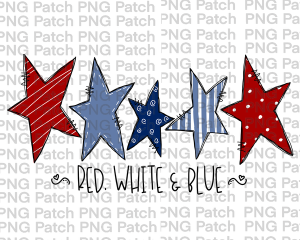 Red White & Blue, Patriotic Stars, Memorial Day PNG File, Fourth of July Sublimation Design, USA