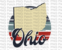 Retro Red, White, and Blue Ohio, Home, State PNG File, USA Sublimation Design