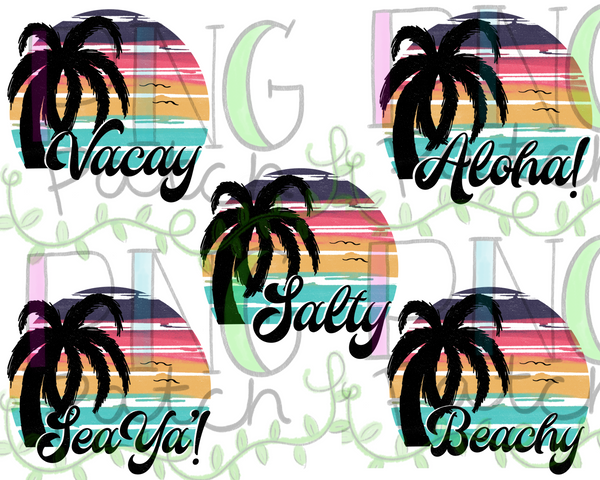 Palm Tree and Beach with Retro Background Bundle