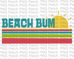 Beach Bum, Retro Stripes with Sun, Ocean Fun PNG File, Summer Sublimation Design