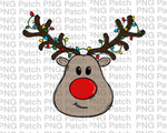 Rudolph with Christmas Lights, Christmas PNG Files, Holiday Sublimation Design