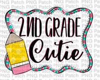 School, 2nd Grade Cutie, Frame with Pencil, Back to School PNG File, Monogram Sublimation Design