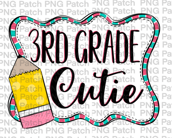 School, 3rd Grade Cutie, Frame with Pencil, Back to School PNG File, Monogram Sublimation Design