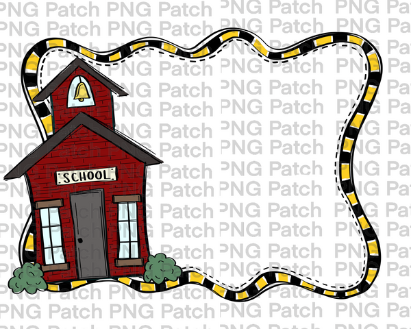 School House Black and Yellow Gold Frame, Back to School PNG File, Monogram Sublimation Design