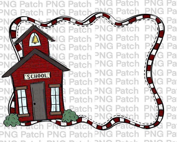 School House Maroon and White Frame, Back to School PNG File, Monogram Sublimation Design