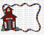 School House Orange and Blue Frame, Back to School PNG File, Monogram Sublimation Design