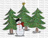 Scribble Christmas Tree Lights with Snowman, Christmas PNG File, Holiday Sublimation Design