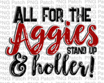 All for the Aggies Stand Up & Holler!, Red Mascot PNG File, Team Sublimation Design