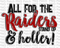 All for the Raiders Stand Up & Holler!, Red Mascot PNG File, Team Sublimation Design