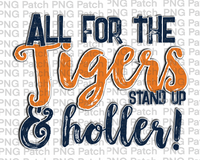 All for the Tigers Stand Up & Holler!, Orange Navy Mascot PNG File, Team Sublimation Design