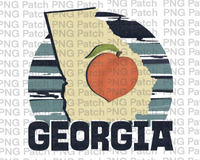 Georgia with Block Letters and a Peach, State PNG File, Peach State Sublimation Design