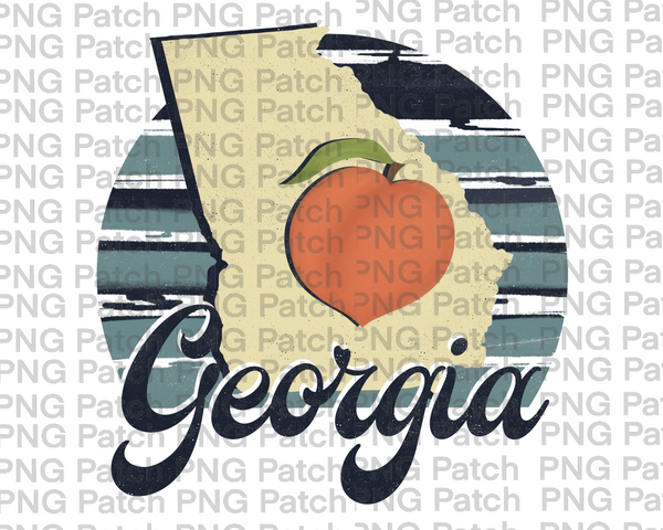 Georgia with Script Letters and a Peach, State PNG File, Peach State Sublimation Design