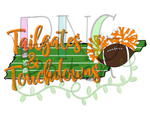 Tailgates & Touchdowns, State of Tennessee with Football Field Background,  Orange and White Pom Poms and Football, Football and Cheerleading PNG File and Sublimation Design