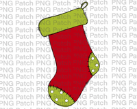 Red and Green Toed Stocking, Christmas Sublimation Design, Holiday PNG File