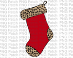 Red and Leopard Print Toed Stocking, Christmas Sublimation Design, Holiday PNG File